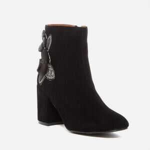 Catherine Catherine Malandrio  Black Suede Melky Floral Ankle Bootie